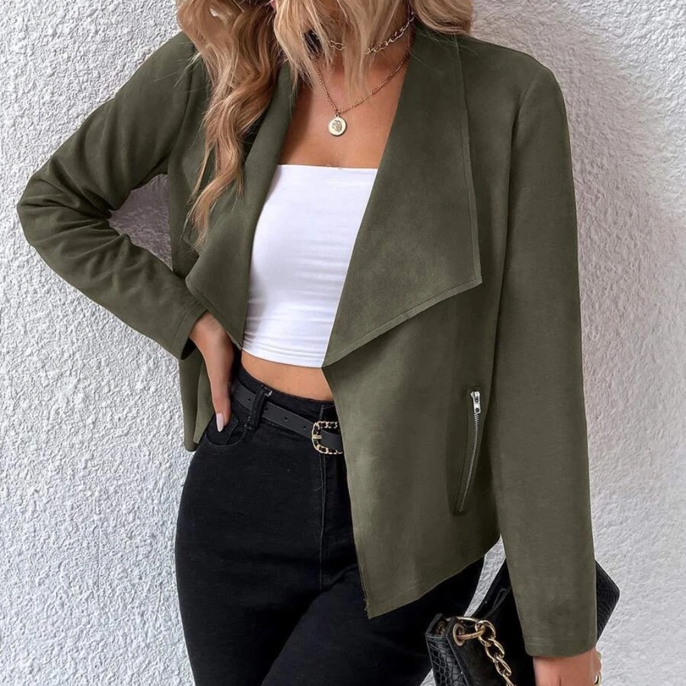 Luxe Vegan Suede Open Front Jacket - Picture 3 of 12
